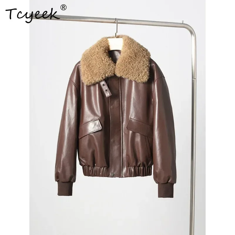 Tcyeek 90% White Goose Down Coat Woman Vegetable Tanning Sheepskin Jacket Women Cashmere Collar Winter Clothes Liner Detachable