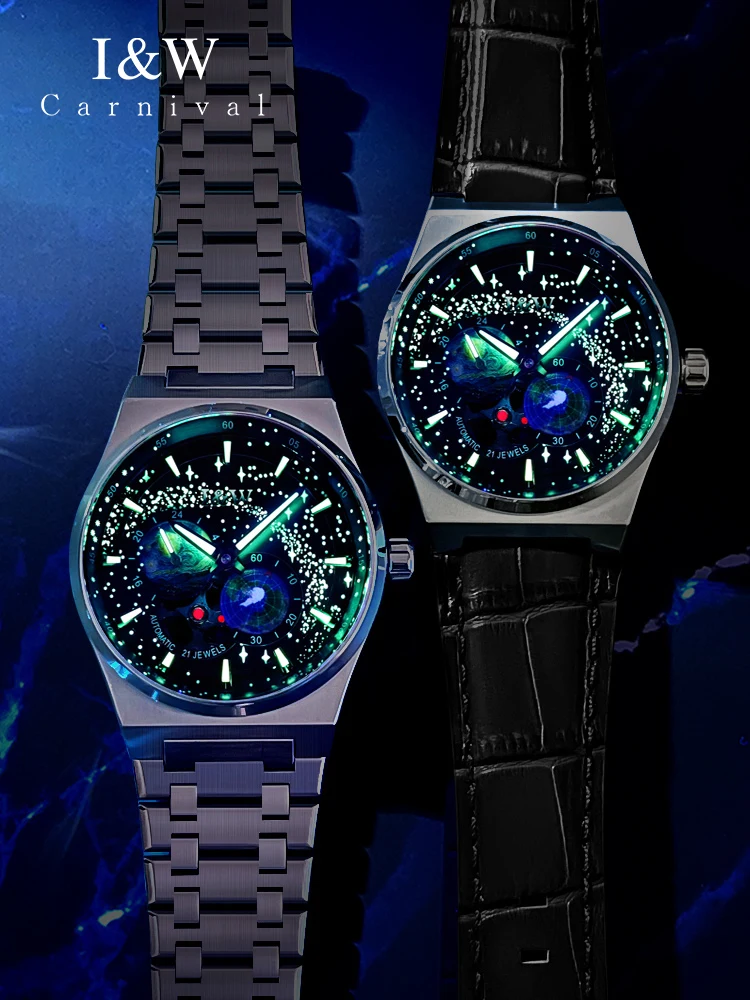 I&W CARNIVAL Luxury MIYOTA Movement Mechanical Watches Sapphire Luminous Small Seconds Watch Automatic 50m Waterproof Mens Watch