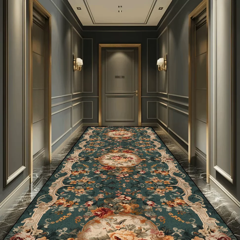 High-end Luxury European Long Corridor Carpet Non-slip Washable Hall Runner Carpets Stairway Hallway Decoration Rug Customizable