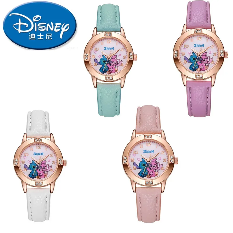 

Disney Children Watches Kids Boys Girls Cute Cartoon Stitch Imitation Diamond Wristwatch Belt Student Quartz Watch Gift