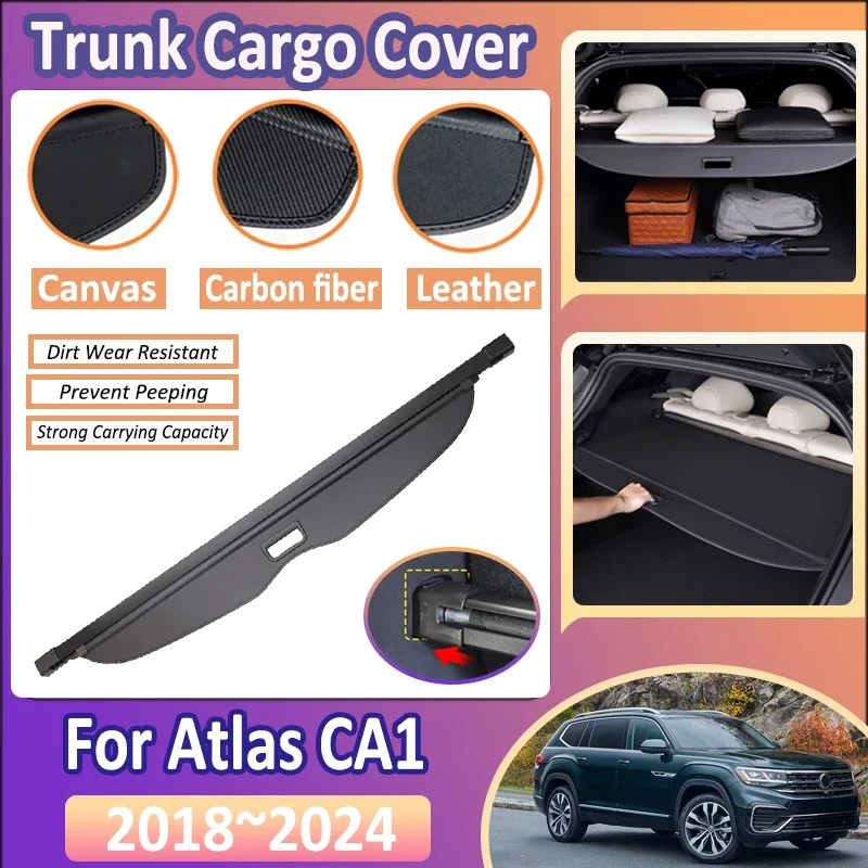 Car Trunk Cargo Cover For Volkswagen VW Atlas Accessories CA1 Teramont 2018~2024 Storage Partition Board Rear Curtain Interior