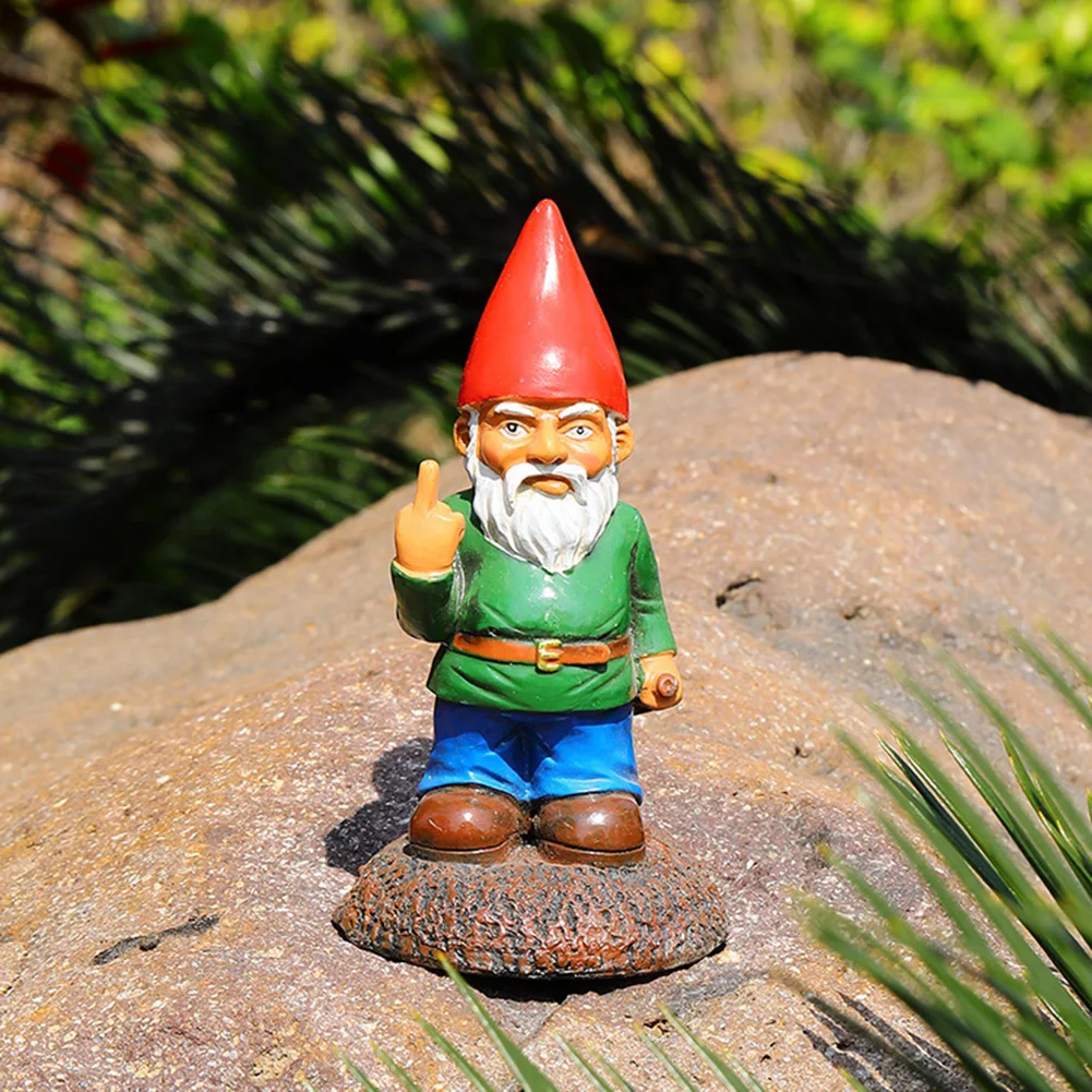 Middle Finger White Beard Dwarf Ornament Outdoor Resin Crafts Resin Garden Statue Garden Dwarf Statue Ornament Lawn Garden Decor