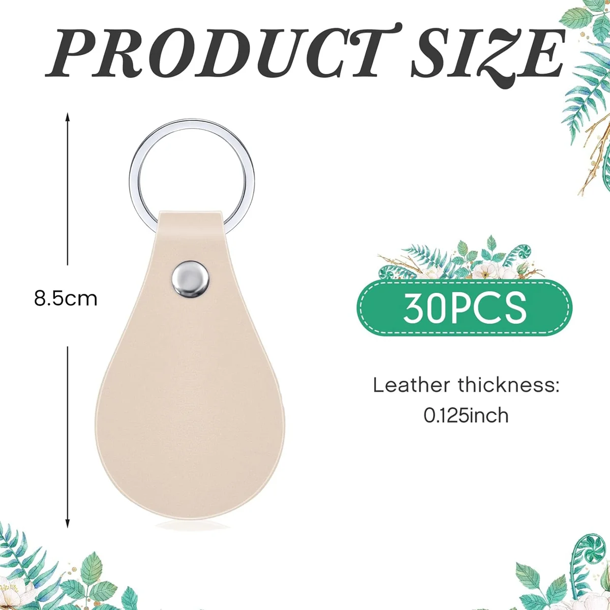 A47U 30 Pcs Leather Key Fob Kit for DIY Craft, PU Leather Key Fobs Blanks with Rivets and Key Rings for Engraving Keychain