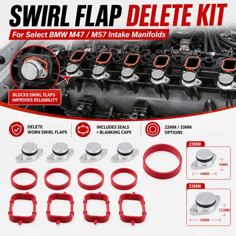 BMW M47 M57 Swirl Flap Delete Kit 4PCS 22mm 33mm Intake Manifold Blanks Plugs Repair Kit for E46 E90 E60 E39 X3 X5