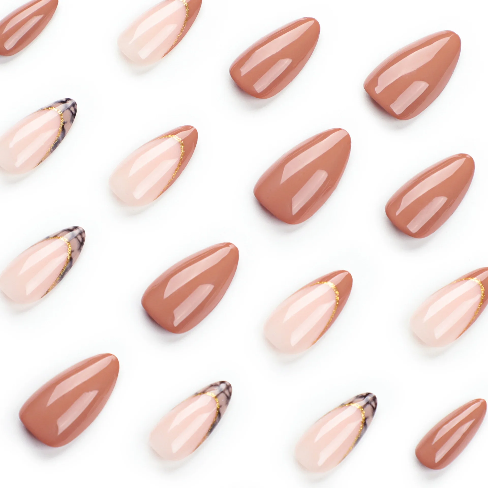 24 stuks medium amandel chique Franse pure manicure tip kunst getextureerde acryl kunstnagels slang druk op nepnagels voor vrouwen meisje