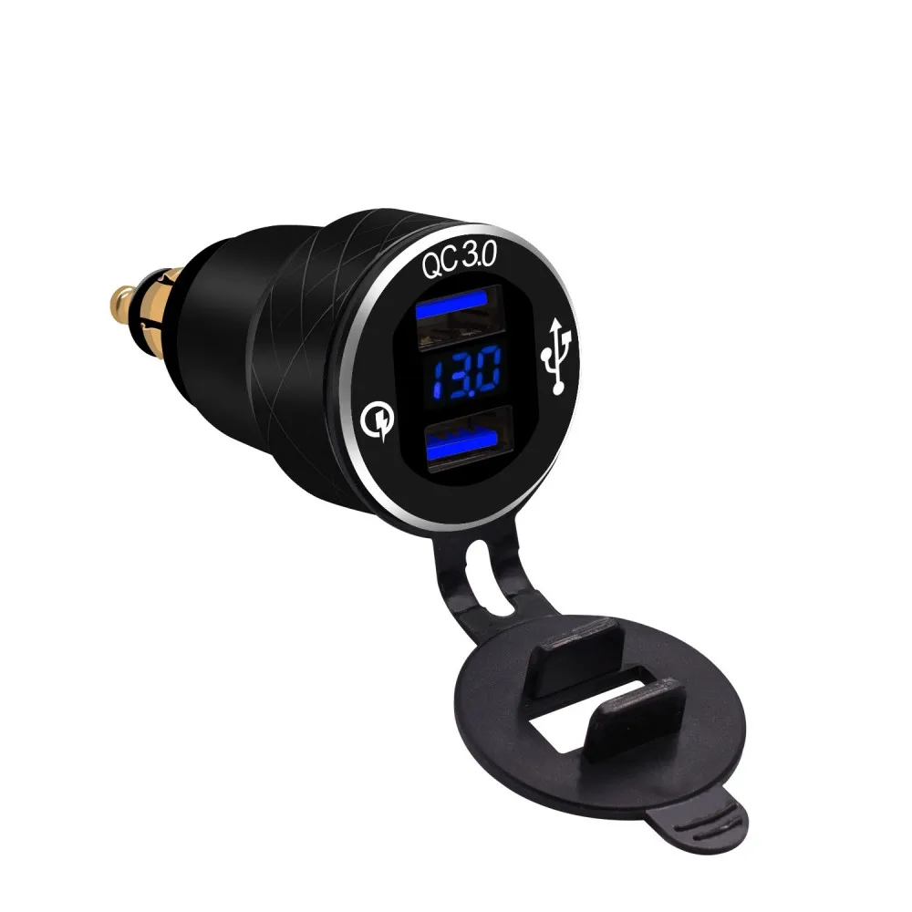 

Car Motorcycle on-board Digital Display Charger with QC3.0 Dual USB Port Output Fast Charging European Standard