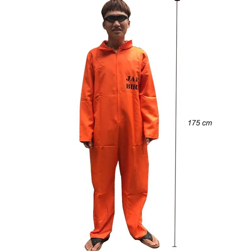 Men's Prisoner Jumpsuit Adult Criminal Jail bird Cosplay Kids Orange Prison Boiler Suit Halloween Costume Boys