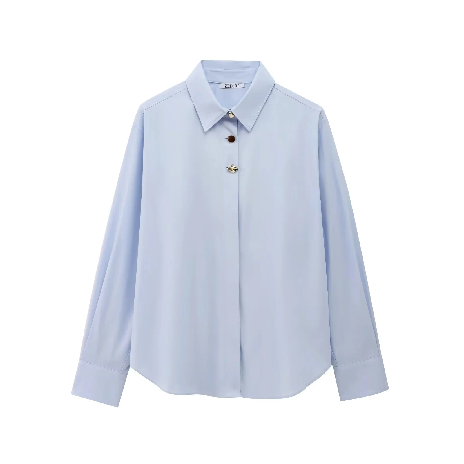 

PB&ZA Women Single Piece Shirt Light Blue Elegance with Unique Buttons for Professional and Daily Fashion