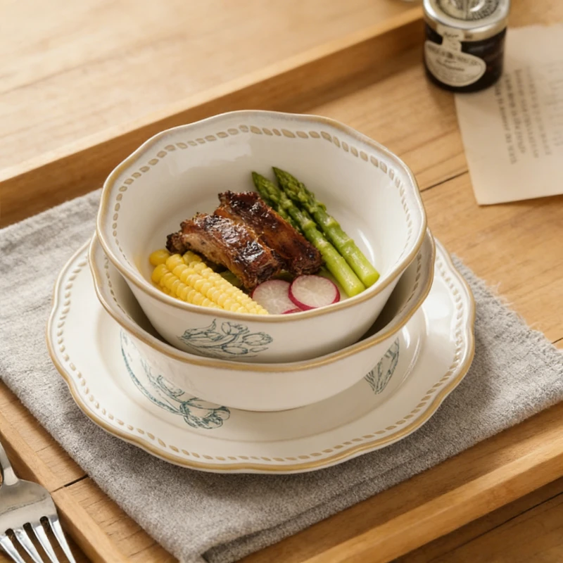

New Vintage Fresh High End Ceramic Bowls Dish Set New Fashion Household Tableware Elegant Dinnerware Set for Home Use Tableware