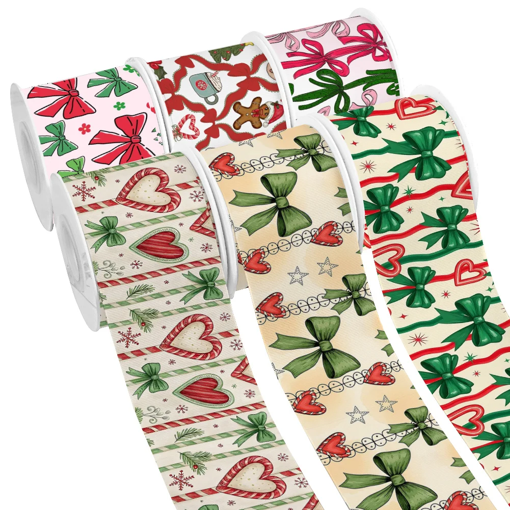 10yards Christmas Bows Gifts Packing Printed Grosgrain Ribbon for Cheer Bows DIY Girl Headwear Hair Bows Satin Ribbon