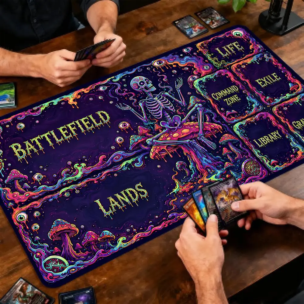 Neon Skeleton TCG Playmat MTG Tabletop Game Mat Magic Party Playmat Durable Rubber for Games 35X60cm Mouse Pad Offices Desk Mats