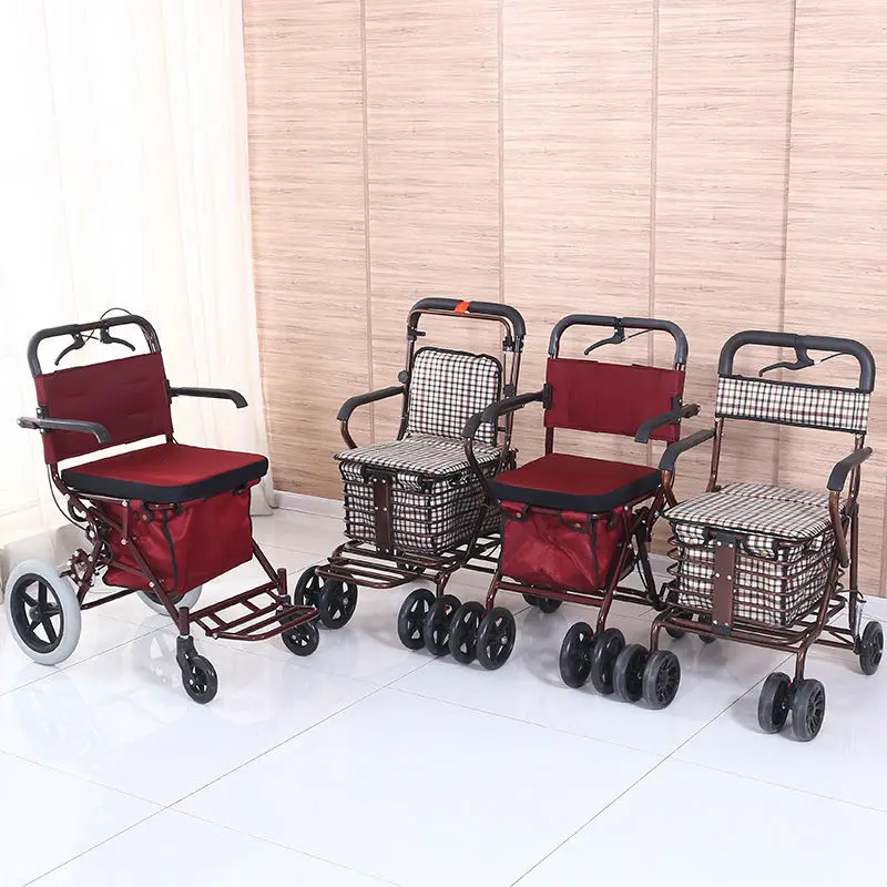 Portable Elderly Stroller, Foldable, Big Rear Wheeled, Handcart, Shopping Cart, Household, grocery