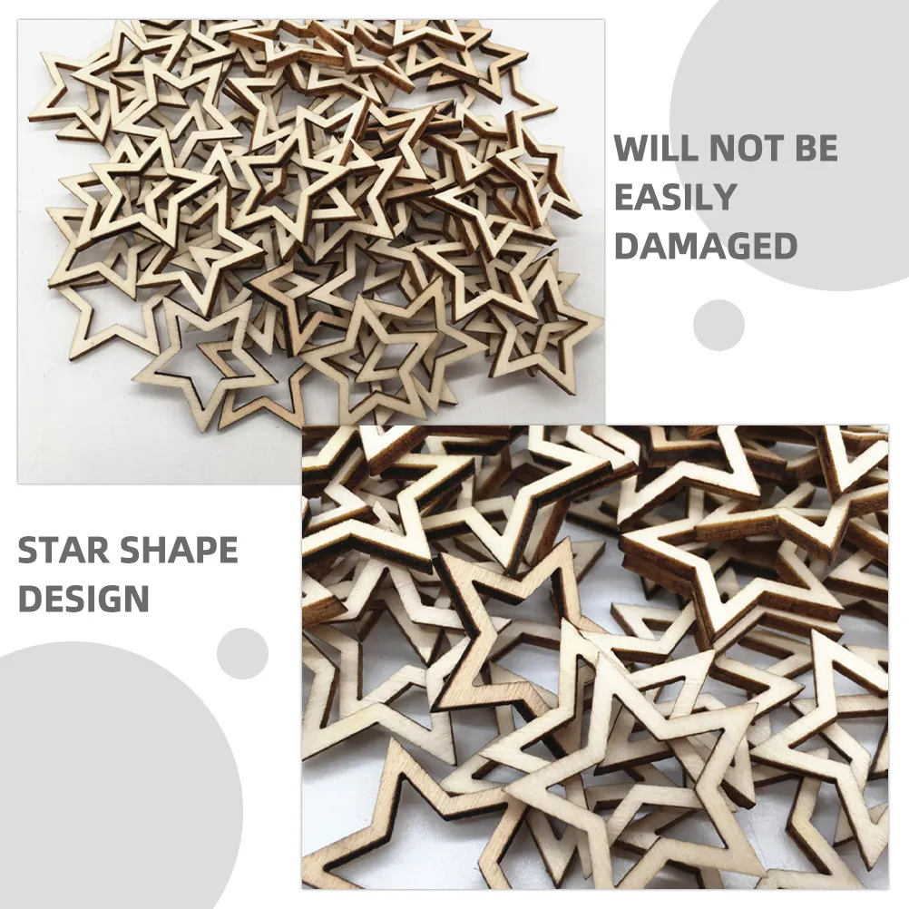 100Pcs Star Wooden Slices Blank Unfinished Wood Pieces DIY Craft Decor Valentine Wedding Home Study Office Embellishments