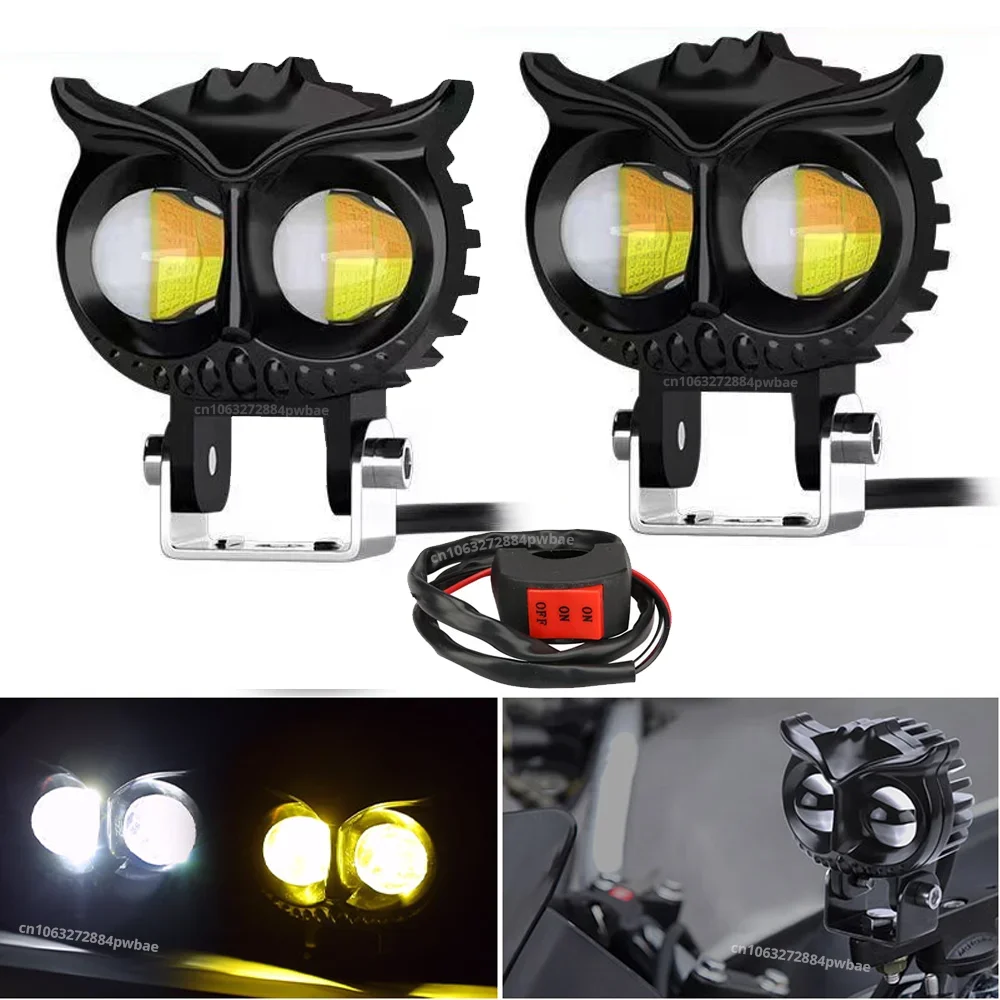 

Motorcycles Led Headlight Fog Light Car Dual Color Owl Design Head Light ATV Scooter for Auxiliary Spotlight Lamp Accessories