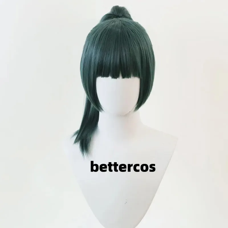 New Anime Cosplay Maki Zenin Wigs Dark Green Ponytail Heat Resistant Synthetic Hair Cosplay Wig + Wig Cap + Glasses CVBGFD4E2025