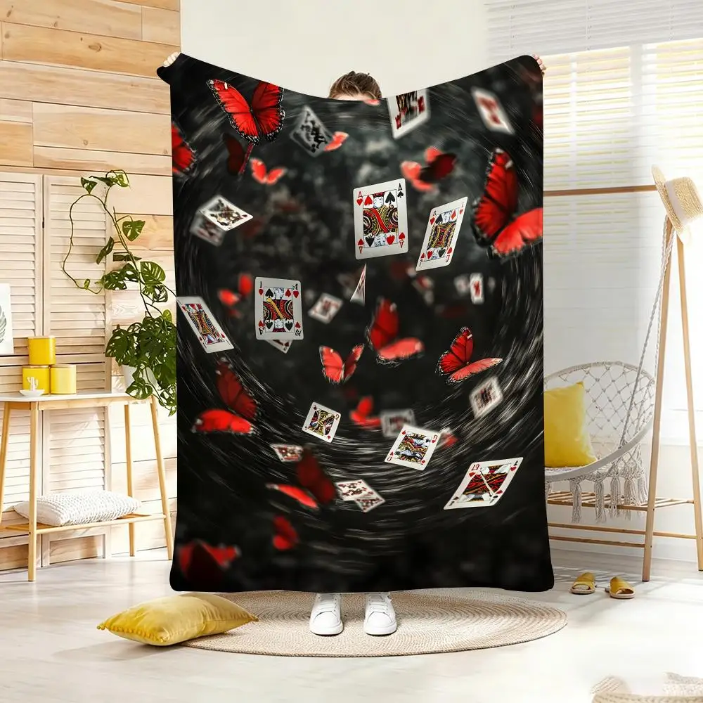 Art D-Dark Red Butterfly Poker Throw Lightweight  Flannel Blanket Soft Skin-friendly for Summer Cooling