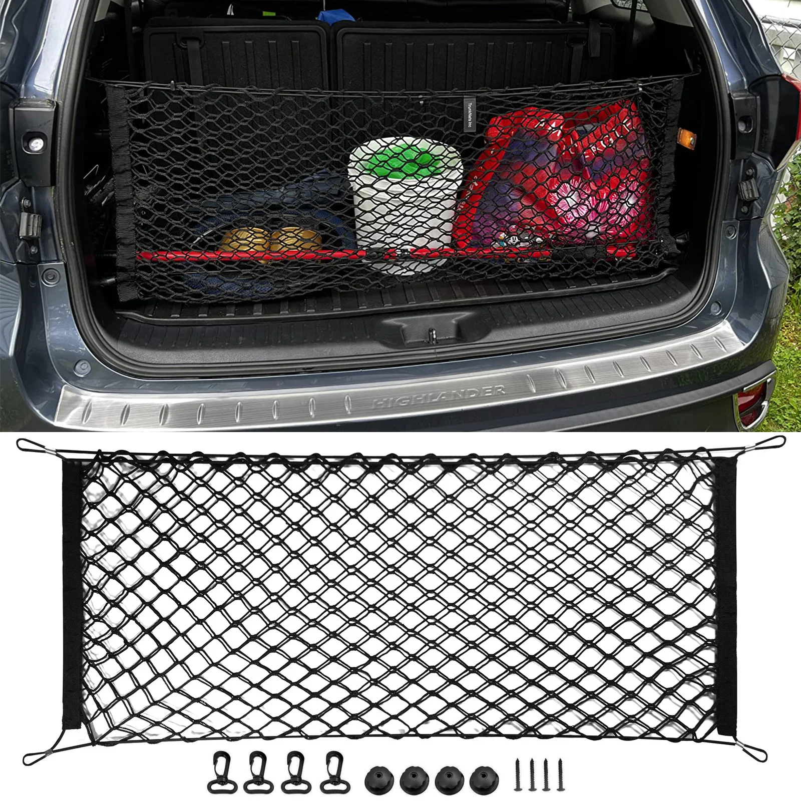 Car Rear Cargo Trunk Storage Organizer Net Mesh For Toyota Highlander Kluger 08 2009 2010 2011 2012 2013-2017 2019 2020 2021