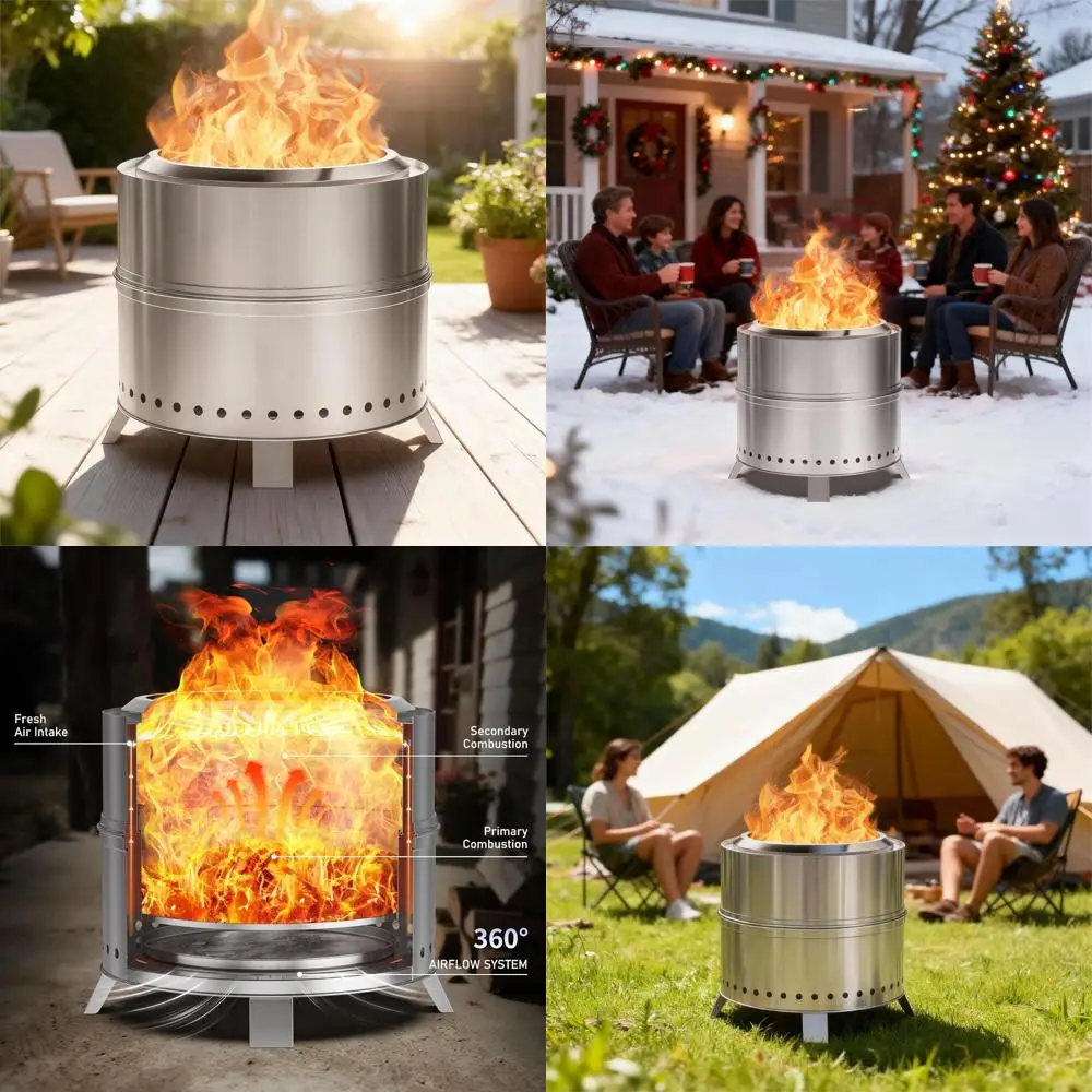 

Portable 19.3 Inch Stainless Steel Outdoor Wood-Burning Fire Pit with Carry Bag for Backyard, Patio, Camping, and Picnics - Effi