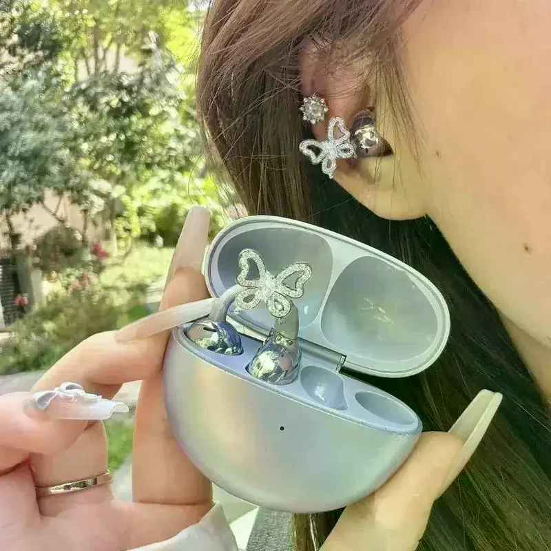 Earphone Rhinestone Buckle Detachable Bluetooth Headset Clip Exquisite DIY Decoration Earphone Accessory Butterfly