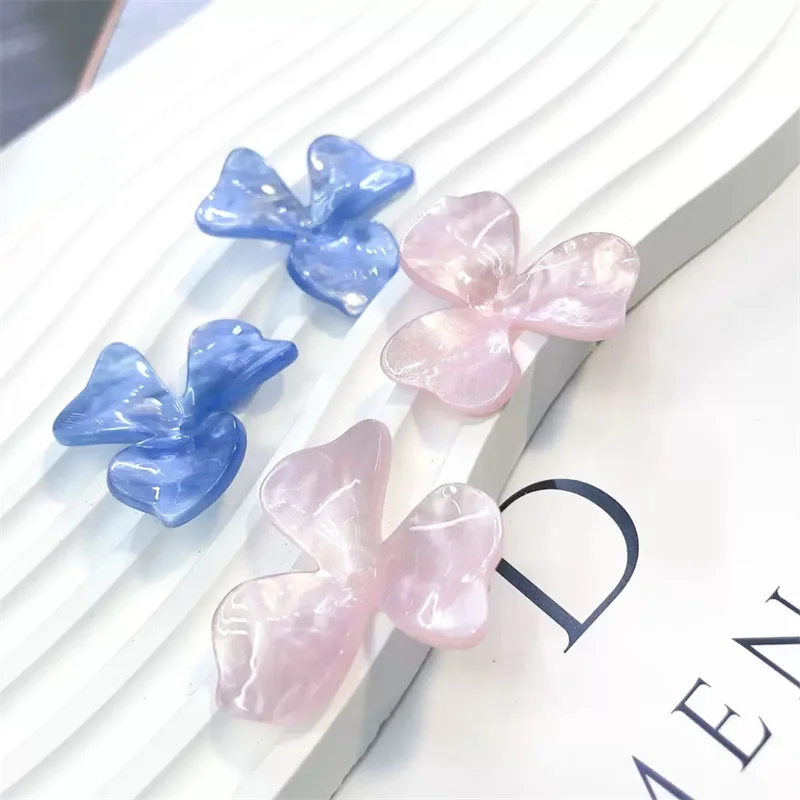 

New arrived 50pcs/lot 37mm pink blue color print cartoon flowers shape acrylic beads diy jewelry garment hair accessory