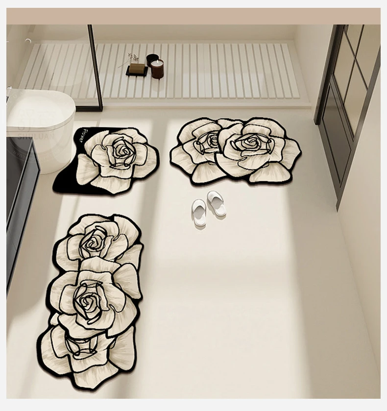 VIKAMA 1/3PCS Teppich Französisch Premium Geformt Wc Teppich Licht Luxus Badezimmer Wc Saugfähigen Nicht-slip Kissen hause Dekoration – Detail 7