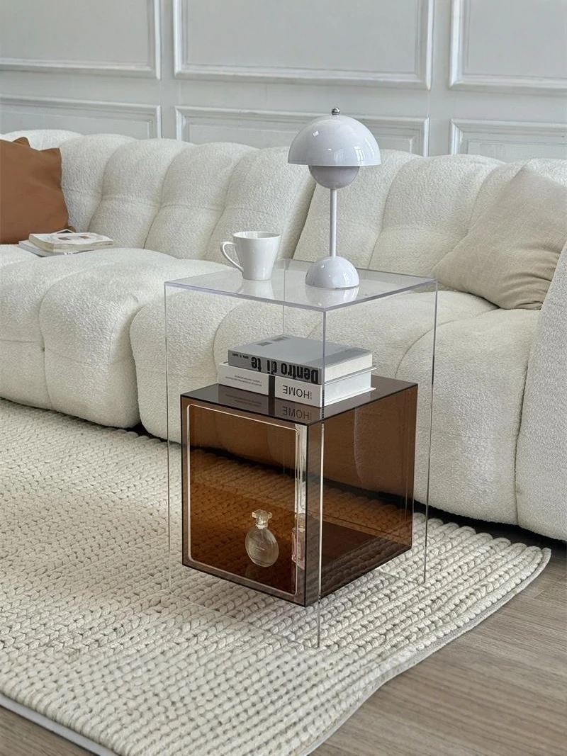 طاولة بجانب السرير من الأكريليك، حديثة وبسيطة على طراز المشاهير على الإنترنت، خزانة جانبية للأريكة، عرض خزانة على الطراز الفاخر وخفيف الوزن #3