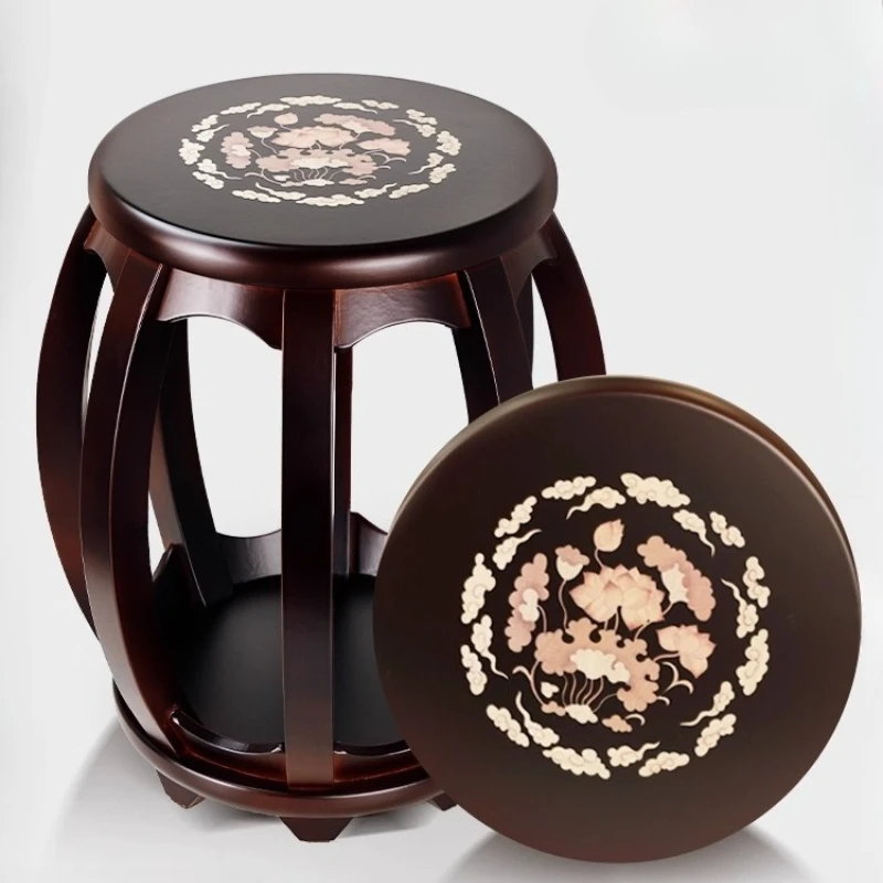 Vintage Chinese Guzheng Stool Solid Wood Mid-Century Piano Bench Sturdy round Single-Person Musical Instrument Bench