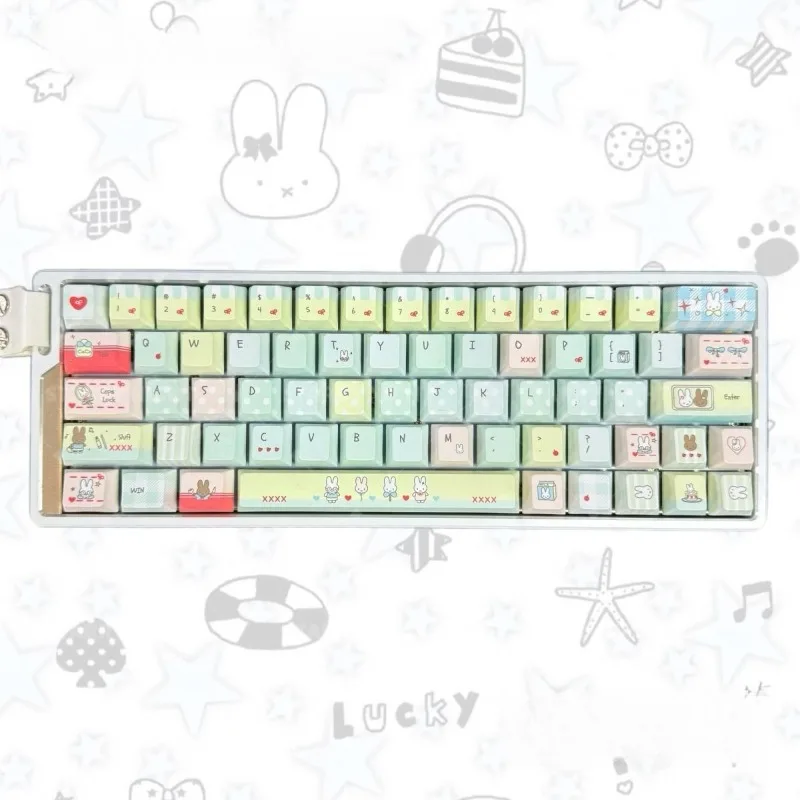 Cartoon Kawaii Keycaps Simple PBT Thermal Sublimation Compatibility Magnetic Axis Keyboards 50-108 High Quality Good Use Miffy