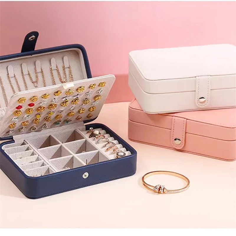 Jewelry Storage Box PU New Portable Double Layer Simple Earrings Earrings Ring Accessories Jewelries Organizer Jewelry Boxes