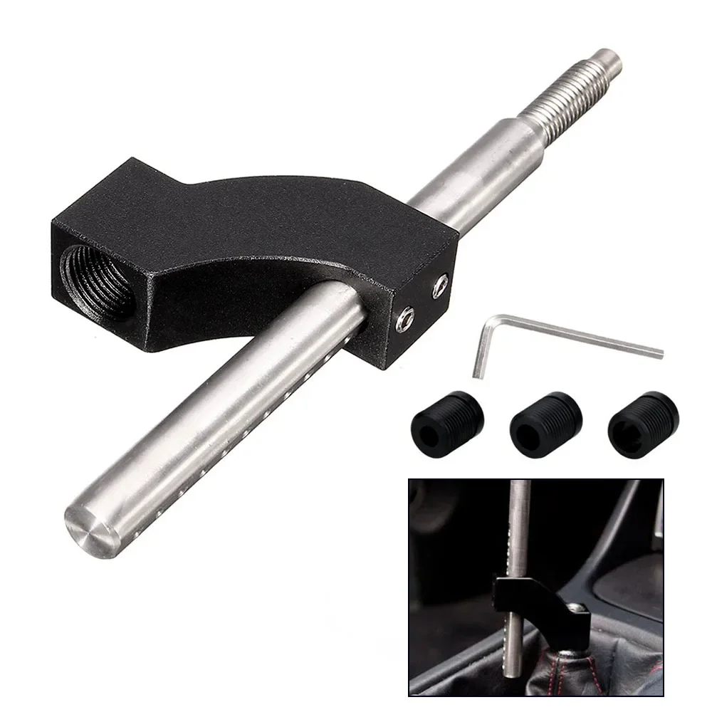 Car Gear Shift Knob Extender Aluminum Adjustable Height Lever Shifter Extension Single Bend Car Shifter Extender with Adapters