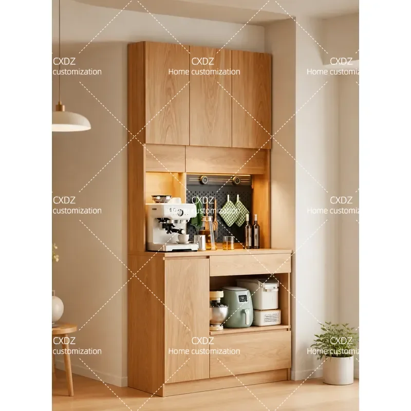 Medieval Solid Wood Ultra Thin 30cm Side Cabinet Wall Mounted Storage High Cabinet for Small Apartment Living Room Coffee
