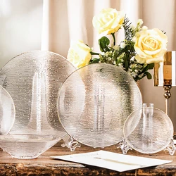Simple Gold Edged Transparent Glass Bowl Horizontal Pattern Bowl Household Striped Fruit Plate Glacier Pattern Salad Bowl