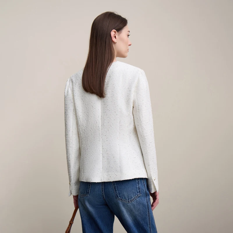 Women's V-Neck Single-Button Slim Blazer Jacket, Long Sleeve