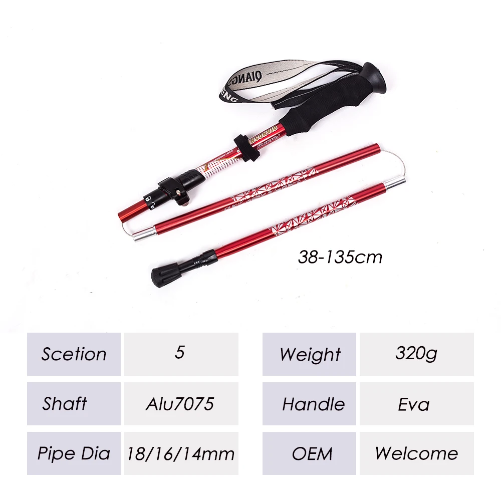 Extendable Collapsible Foldable Aluminum Trekking Hiking Poles Walking Stick