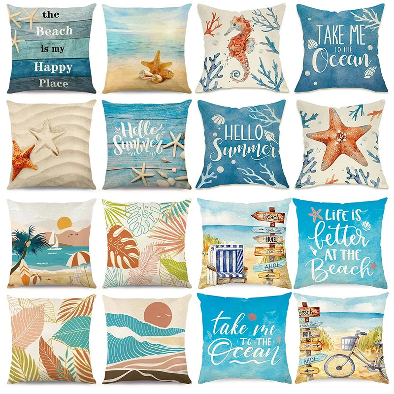 Ocean beach shells throw pillow covers with digital printing of short plush fabric Car-shaped sofa cushion for office Home decor