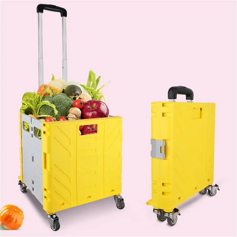 

Collapsible Rolling Cart Folding Shopping Trolley Heavy Duty Storage Cart With Telescoping Handle For Groceries Shopping Office