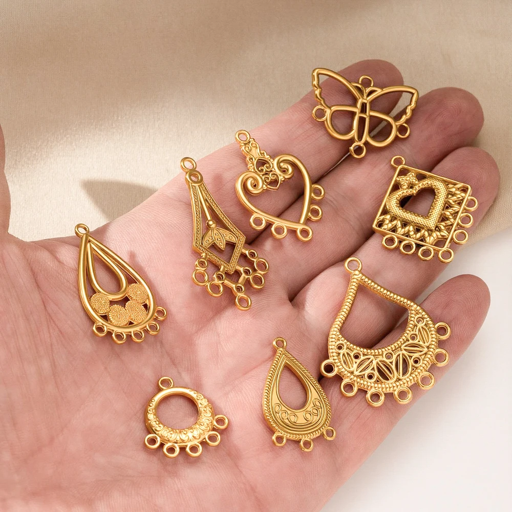 2 Stück Edelstahl-Ohrringverbinder, Boho-Gold-Hohlanhänger für Frauen, DIY-Schmuck, Ohrringe, Halsketten, Großhandel – Detail 3
