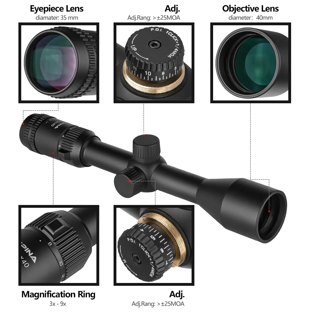SPINA OPTICS JS 3-9X40 Glass Etched Reticle Optical Spring Rifle Carbine Scope Sight w Picatinny&Dovetail Mount&Bubble level view 4