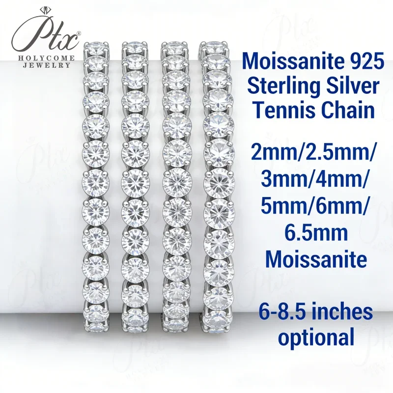Moissanite Tennis Bracelet 925 Sterling Silver Round Cut 2mm-6.5mm Factory Direct Fine Jewelry for Unisex Casual Wear 6-8.5inch