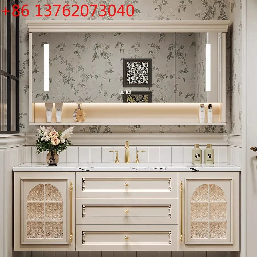 French retro bathroom cabinet ceramic integrated cabinet wash basin cabinet combined countertop integrated