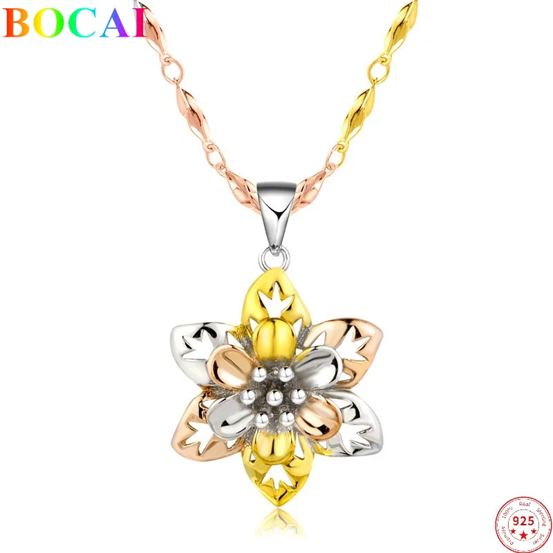 

BOCAI Real Sterling Silver S925 Necklace for Women Thai Silver Clavicle Simple Color Neck Chain Jewelry Valentine's Day Gift