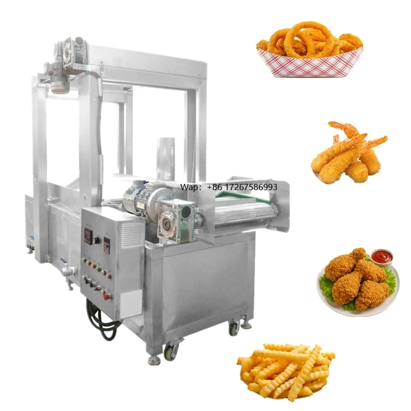 SUS 304 Industrial Large Capacity Fried Potato Chip Continuous Chicken Fryer Potato Chip Conveyor Fry Machine