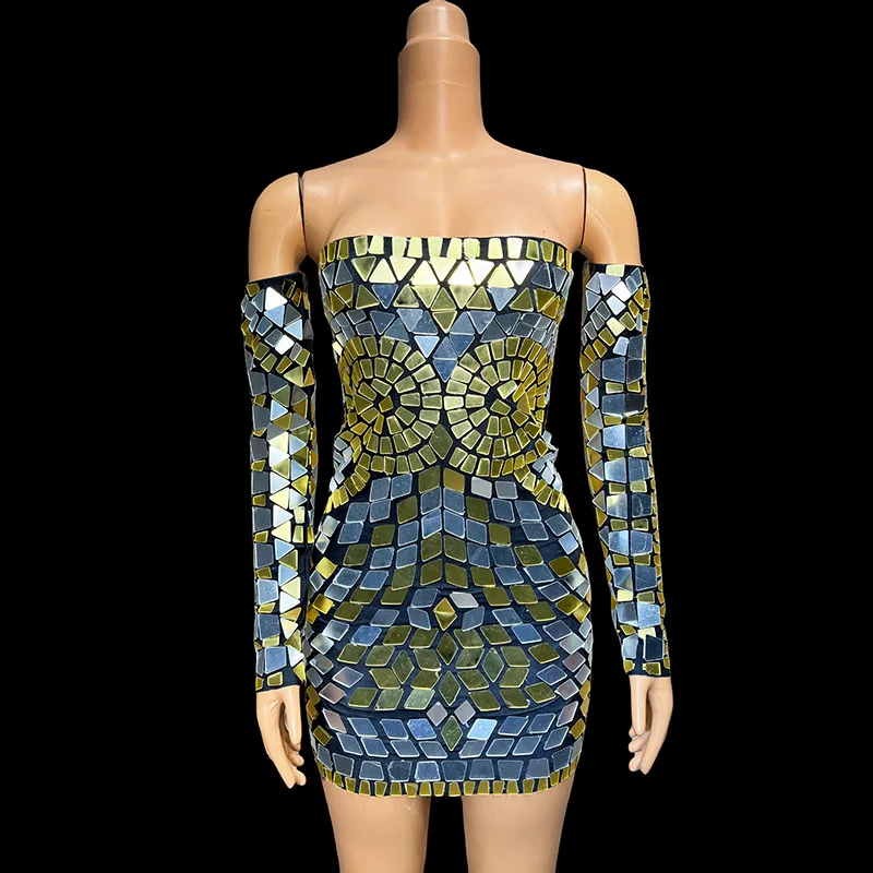 Design Tube Top Sequins Механическое вечернее платье Stage Performance Talent Model Catwalk Star Red Carpet Live Broadcast 이브닝 파티드레스