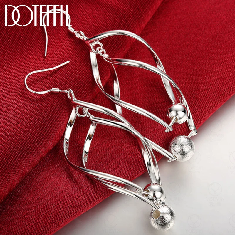 

DOTEFFIL 925 Sterling Silver Frosted Bead Drop Earrings Charm Women Jewelry Fashion Wedding Engagement Party Gift