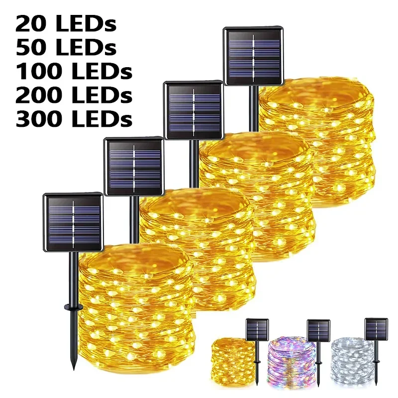 Solar String Light 500/300/200/100/50 LED Fairy Garland Outdoor 8 Mode Garden Yard Party Christmas Decoration Copper Wire Lamp