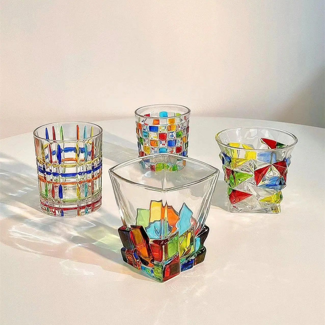 Rainbow Water Cup Hand -painted Design Glass Cup Heat-Resistant Coffee Juice Tea Wine Glasses Whiskey Cup Drinking Canecas