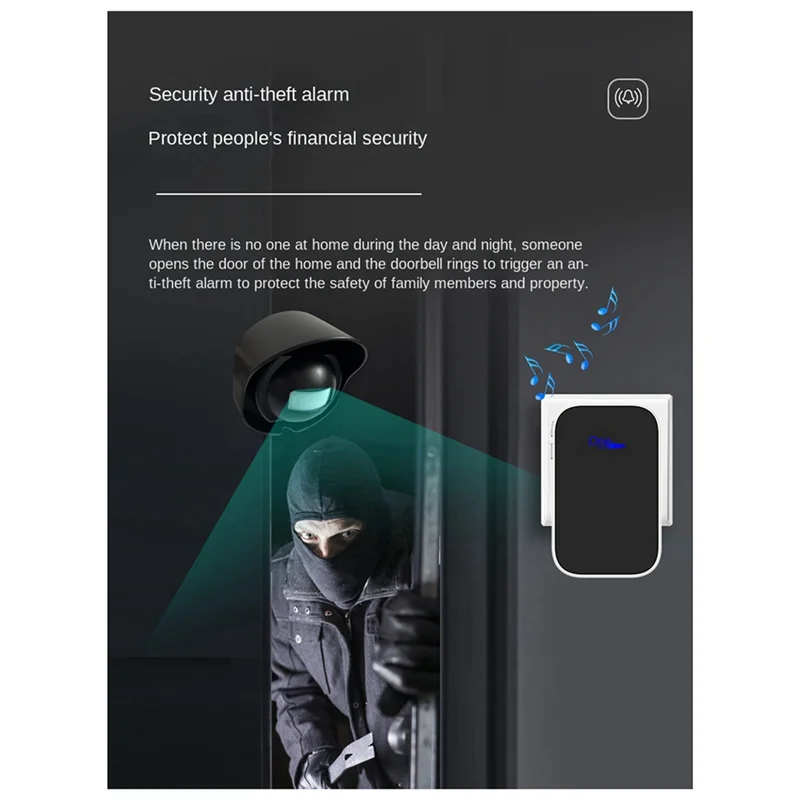 PHILE-Waterproof Wireless Sensor Doorbell Courtyard 200 Meter Distance Alarm Store Ding Welcome Device US-Plug Durable Easy To U
