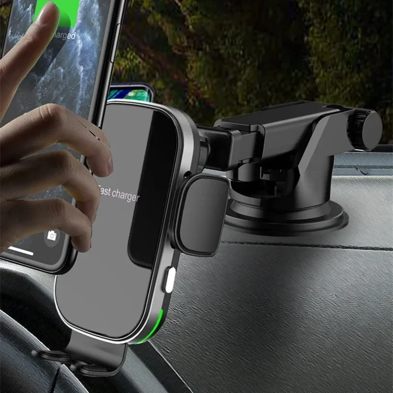Sucker Car Wireless Charger Auto Phone Mount Holder 15W Infrared Induction Fast Charging Station For iPhone Samsung Xiaomi