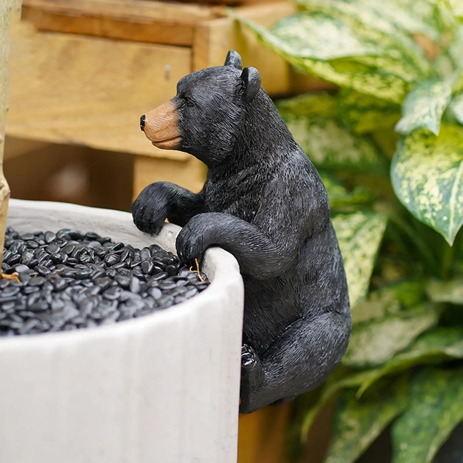 

Garden Black Bear Statue Crafts Hanging Ornament Sculpture Resin Animal for Indoor Outdoor Fence Lawn Flower Pot Decoration