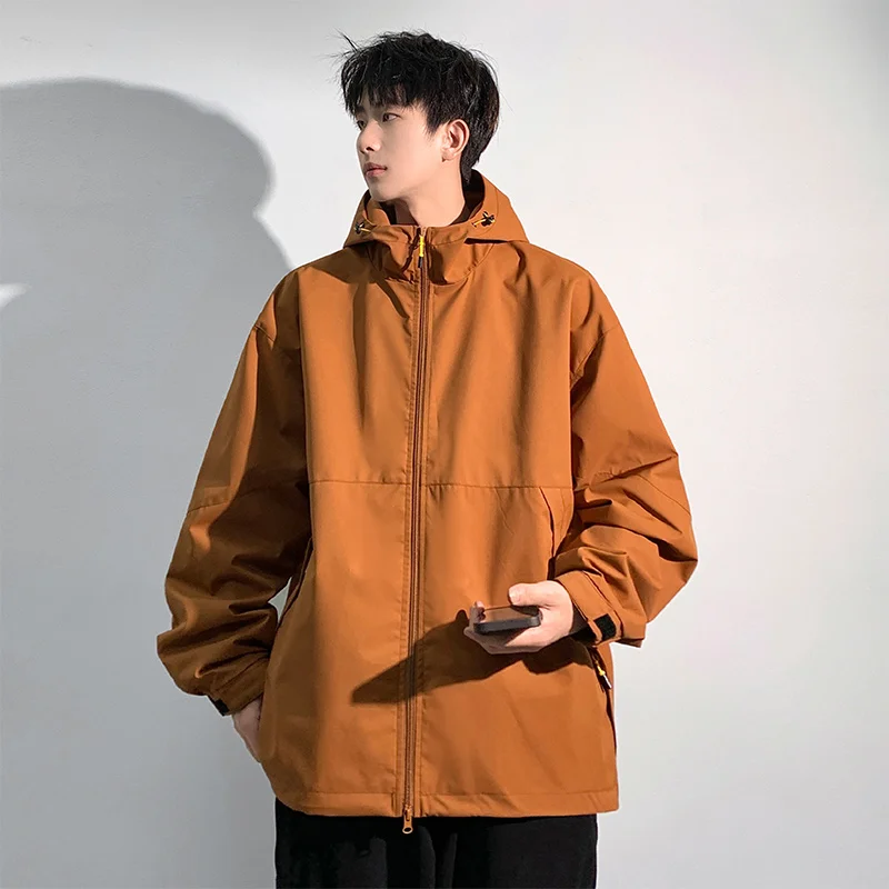 

Hooded Bomber Coats Waterproof Jacket Men Outdoor Softshell Zip Up Hooded Jacket Windbreaker Hiking Camping Lightweight Coats